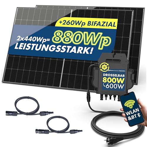 SPAUN Balkonkraftwerk 880W p | 800W Komplettset mit drosselbaren APSystems Wechselrichter mit VDE Relais und 10m Anschlusskabel zum Einstecken in die Steckdose - Wifi Fernüberwachung, Mini-Solaranlage