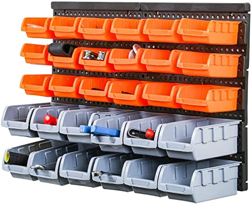 Aufbewahrungskörbe an der Wand montiert – Werkzeug Organizer Garage Regal – DIY Werkstatt für Zuhause Garage Werkzeugregal Kunststoff Schubladen – Rückwände Aufbewahrungsbehälter Fächer (30 Stück)