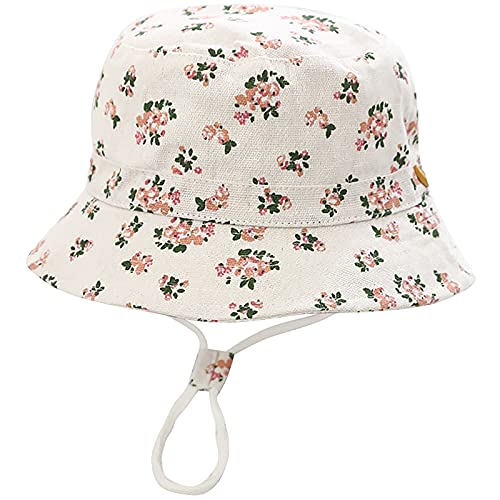 Malaxlx Unisex Kleinkind Sonnenhut Blumen Weiß Fischerhut Kinder Sommerhut für 2-4 Jahre Mädchen Jungen