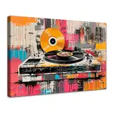 Novatique Retro-Musik-Wandkunst, Vinyl-Schallplatte, Wandkunst, Audio-Studio, Leinwand, Poster, Druck, bunt, Musikzimmer-Dekor, Malerei, Kunst für Wohnzimmer, Schlafzimmer, 30,5 x 40,6 cm