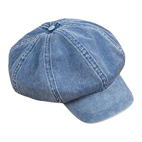 Perfeclan Damen Ballonmütze Schirmmütze Sommerhüte Kappe Barett Baskenmütze Newsboy Cap Vintage Maler Mütz Bakerboy Mütze Schiebermütze Cabbie-Mütze mit Schirm für Alle Jahreszeiten, Hellblau