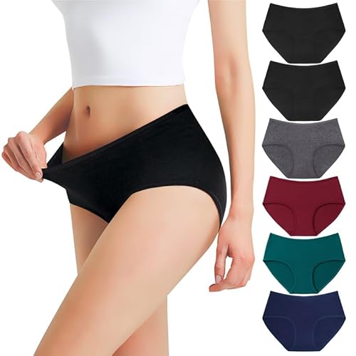 Falechay Unterhosen Damen Unterwäsche 6er Pack Baumwolle Slips Mittel Taille Panties,Mehrfarbig-2,XL