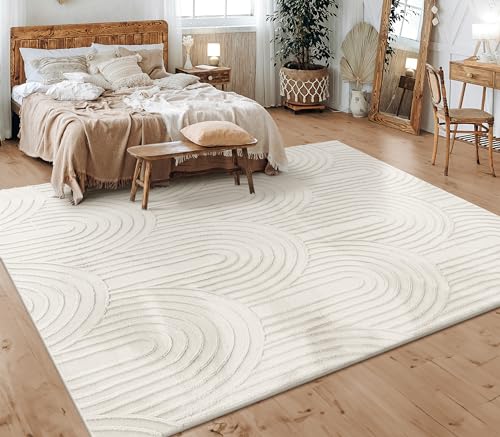 Paco Home Teppich Wohnzimmer Schlafzimmer Kurzflor Skandinavisches Boho Muster Geometrisch Rauten Motiv Einfarbig Weich Modern, Grösse:160x220 cm, Farbe:Creme 4