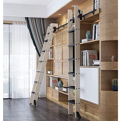 FUYAO Retactable Rolling Ladder Hardware Library Slide Ladder Hardware Kit, Black Steel Rolling Library Leiter Hardware, Home/Office/Bibliothek Scheune Style Sliding Track Kit