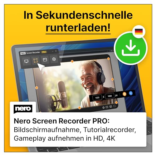 Nero Screen Recorder Pro | Bildschirmaufnahme am PC | 4K | Video, Audio, Webcam aufnehmen | Tutorials, Gamesplays erstellen | Windows 11 / 10 | 1 Gerät | Jahreslizenz | Aktivierungscode per Email
