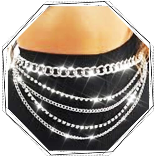 Flovel Geschichtete Taillenkette, Silber, Strass, Körperketten, Kristall, Rave, Nachtclub, Bauchkette, Schmuck für Frauen