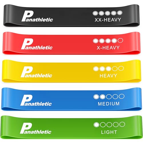 Panathletic Fitnessbänder, 5er Set – 5 Verschiedene Stärken, Übungsanleitung, eBook auf Deutsch, Tragebeutel – 5X Fitnessband, Gymnastikband, Widerstandsband
