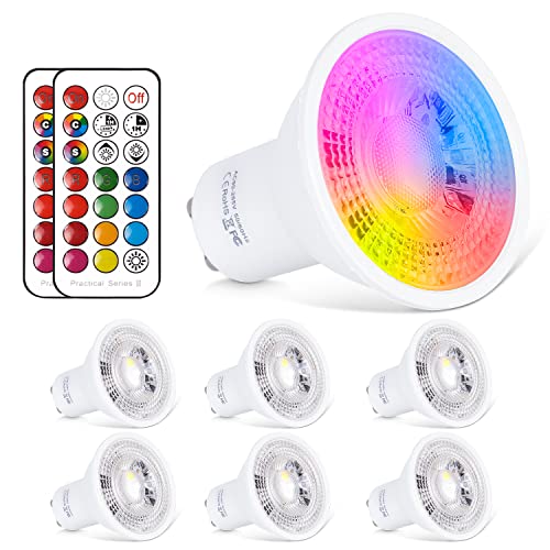 ChangM LED GU10 Lampe RGB+Warmweiss Farbwechsel Spot Licht 6W, 540LM, Dimmbar durch mit Fernbedienung 50W Halogenlampen Gleichwertige(6er Pack)