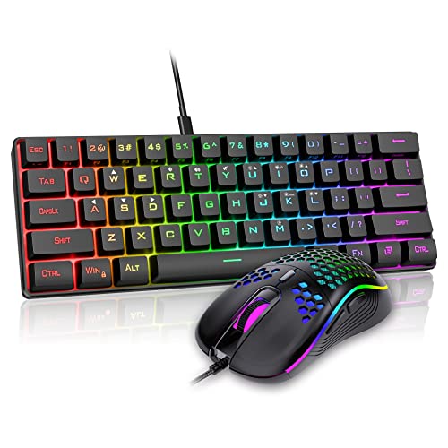 RedThunder 60% RGB Verkabelte Gaming Tastatur und Maus Set, DE-Layout, 7200 DPI Ultra-compacte Mini-Tastatur, Optische Ergonomische Gaming-Maus mit 6 Tasten für PC, MAC, PS5, Xbox Gamer