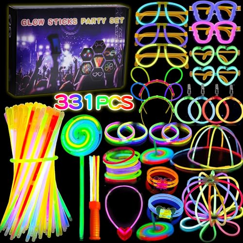 DONGQI 331 Stück Knicklichter Party Set,Neon Leuchtstäbe mit 150 Anschlüssen, Knicklicht Glow Sticks Schwarzlicht Deko für für Halloween, Weihnachten, Geburtstage, Festival, dunkle Partyzubehör