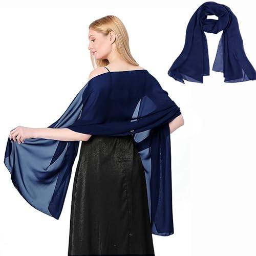 Maxmoc Stola Damen Festlich,Chiffon Schal,Elegant Stola für Abendkleid,Leicht Multifunktionstuch für Abendkleider Brautkleider Sommer Hochzeit(200 X 70 cm) (Dunkelblau)