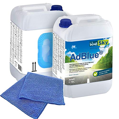 2X 10 L blueSky AdBlue® inkl. Ausgießer + Microfasertuch blau 38 x 38 cm 220 GSM