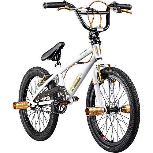 deTOX Rude 20 Zoll BMX Fahrrad Bike Freestyle Street Park Rad Anfänger ab 140 cm 4 x Stahl Pegs 360° Rotor (Limited weiß/Gold)