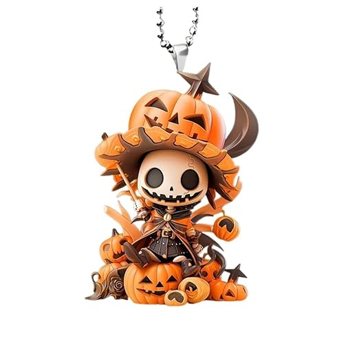 Halloween Deko Beweglich Kürbis Acryl Schlüsselanhänger Dekor Auto Accessoire Unikat Charm (5-Orange, 15X11X1CM)