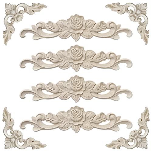 XSHAO® 8 Stück Holz Ornamente, Holzornamente für Möbel Vintage Ecke Holzschnitzerei Applique, für Möbel Bett Tür Fensterdekoration DIY Handgemacht