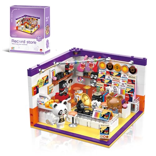 Hallisun Friends Haus Baustein Set, Plattenladen Mini Block Modellbausatz, DIY Modular Plattenladen Straßenansicht Konstruktions Spielzeug, Geschenkidee für Jungen und Mädchen ab 6 Jahren, 554 Stück