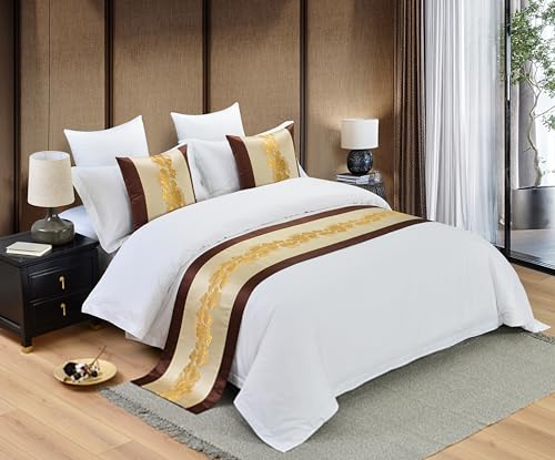 HLASMSPE Bettläufer-Schal im chinesischen Stil, gewebt, Jacquard-Tagesdecken, Luxus-Bettwäschebezug, Dekor für Hotel, Hochzeitszimmer, Dunkelbraun, 50 x 180 cm für 1,2 m Bett