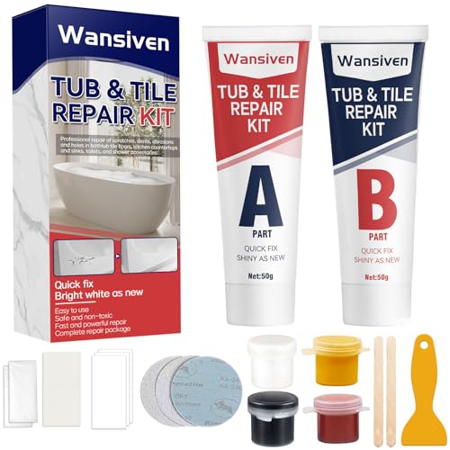 Wansiven Badewannen Reparaturset Weiß, Emaille Fliesenreparaturset, Marmor Keramik Sanierung Set zur Reparatur von Kratzern, Löchern, Risse, mit Farb Paste 100 g