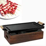 Tragbarer BBQ Grill, Tisch-Alkohol-Herd, Holzkohlegrill im japanischen Stil, Ess-Hibachi mit Holzsockel – ideal für Outdoor-Koch- und Esserlebnisse