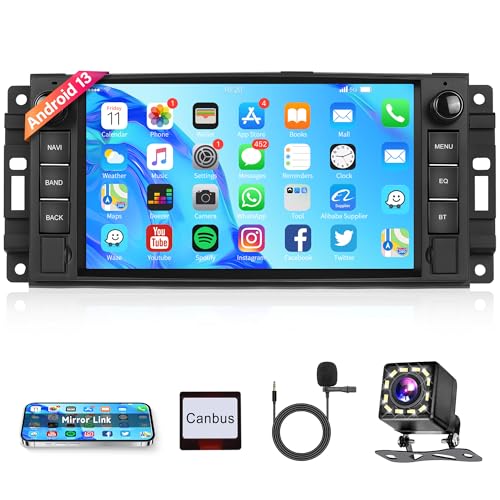 Android 13 Autoradio 2 Din für Jeep Wrangler Compass/Chevrolet/Chrysler 300C/Dodge Ram 7 Zoll Autoradio mit GPS Navi WiFi Mirror Link Bluetooth FM/RDS/EQ/DAB/DVR/OBD Lenkradsteuerung Rückfahrkamera