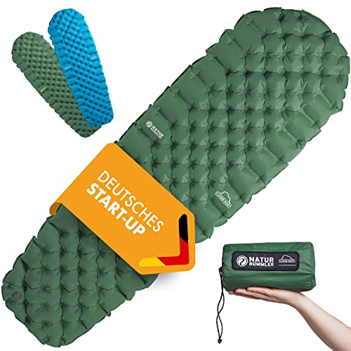 NATURBUMMLER ® Camping Isomatte Outdoor 195x56cm [Sehr Kompakt & Leicht] Inkl. Co2-Neutralität – in Sekunden Aufgepumpt – Luftmatratze Aufblasbare Isomatte (Naturgrün)