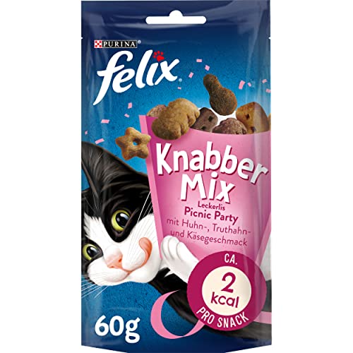 FELIX KnabberMix Picnic Party Katzensnack, Knusper-Leckerlie mit 3 Geschmacksrichtungen, 8er Pack (8 x 60g)