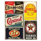 5er Set Retro Garage Deko Schilder Werkstatt Blechschilder Vintage Motorrad Metallschild Benzin Wandschild Auto Poster Motoröl Laden Metall Schilder Hauswand Raumdekoration Bar Deko 20x30 cm