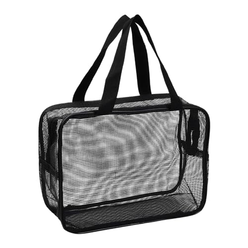 Tibapla Tragbare Duschtasche, Gross Netztaschen für Dusche, Mesh Strandtasche mit Griff, Faltbare Badetasche für Badezimmer Reise Camping Fitnessstudio, Schwimmen, Sportspiele (Schwarz)