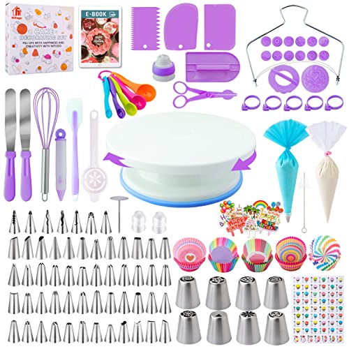 Torten Zubehör Set 356-teiliges, Nifogo Backzubehör, Kuchen Dekorieren Zubehör mit Tortenplatte Drehbar, Spritzbeutel, Spritztüllen Tüllen, Spatel für Anfänger