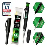 Hulkies 3-in-1 Tieflochmarker – 10-teiliges Profi-Set: Zimmermannsbleistift, Tieflochstift & Köcher – Markierstift für Handwerker inkl. 6 Ersatzminen & integriertem Spitzer