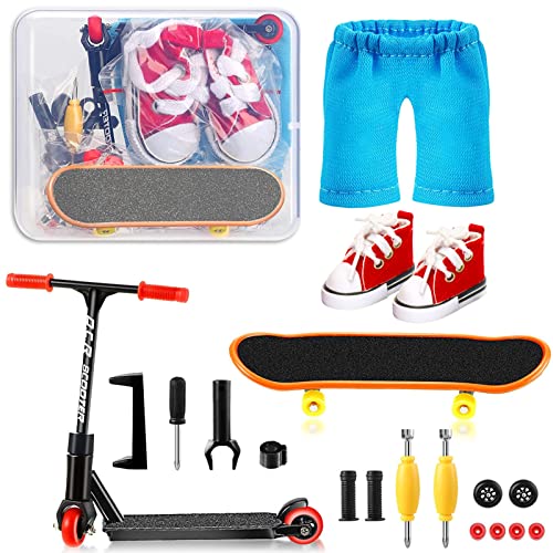 SHOWHEEL Finger Scooter Set, Finger Skatepark Kit 16-teilig, Mini Skateboard für die Finger inkl.Skateboards, Schuhe, Scooter, Hosen und Skateboardzubehör,Party Bags for Children's Birthday