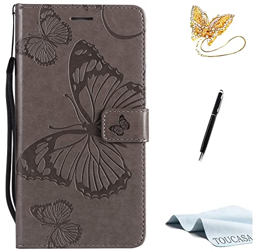 TOUCASA Huawei Mate 10 Lite Handyhülle,Huawei Mate 10 Lite Hülle, Brieftasche flip PU Leder ledercaseHülle Kartenfächer 3D Butterfly 3D Schmetterling Embossed Technology für Huawei Mate 10 Lite(Grau)