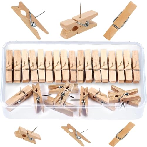 50 Stück Pinnadeln Holz,Holzklammern mit Stecknadeln,Holz Push Pins Clips,für Korktafeln Handwerk Büros Zuhause,für Wand Kork,Karten,Notizen,Kunstprojekte Fotobedarf,Büros und Zuhause