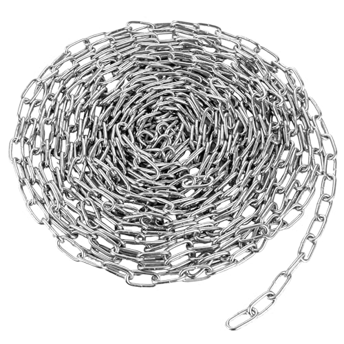 VIDETOL Stahlkette, 10 Meter 3mm Starke Metallkette, Silber Gliederkette für Hundekette, Lampenkette, Absperrketten