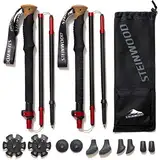 Steinwood Premium Carbon Wanderstöcke Faltbar - Trekkingstöcke Damen & Herren - Wanderstock Carbon Ultraleicht mit Kork-Griff und Gummipuffer Set