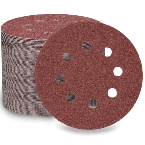 LESNIC 40 Körnung Schleifscheiben 100 Stück, 125mm 8 Löcher, 5 Zoll Klett-Schleifpapier Schleifscheiben mit Faserrückseite für Exzenterschleifer