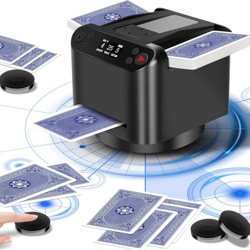 Automatischer Kartenmischer- und Kartengeber, um 360° drehbarer Kartengeber mit 4 kabellosen Kartengebertasten, Kartenmischmaschine Elektrische Kartenmischgerät für UNO, Blackjack, Texas Hold'em