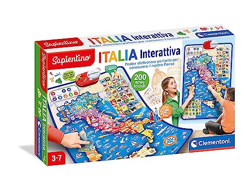 Clementoni 16445 Sapientino Interaktives Poster, Karte Italien Politik, Lernspiel 3 Jahre, Elektronisch, Spiel Geographie Kinder, Italienisch, 70 x 48 cm