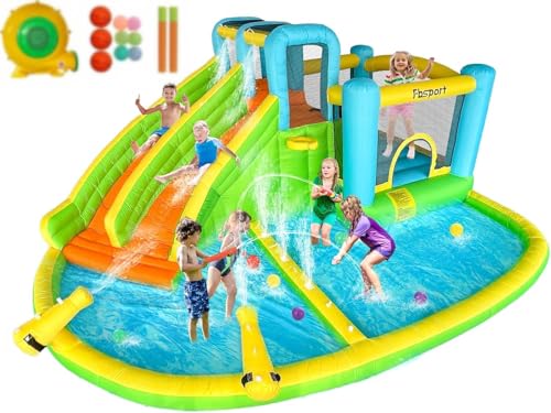 FBSPORT hüpfburg Outdoor mit gebläse 545 x 365 x 218 cm hüpfburgen Kinder aufblasbare hüpfburg draußen XXL Outdoor für Erwachsene groß hüpfburg mit rutsche geeignet für Kinder