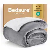 BEDSURE Decke Sofa Kuscheldecke Grau - warm Sherpa Sofaüberwurf Decke, Dicke Sofadecke Couchdecke, 150x200 cm XL Flauschige Wohndecke für Couch