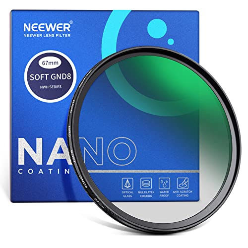 NEEWER 67mm HD Soft GND8 Verlaufsfilter, 3 Blendenstufen (0,9) weicher Grauverlaufsfilter mit 30 lagiger Nanobeschichtung/wasserabweisend/Kratzfest/Antireflexion für ausgewogenen Lichtanteil