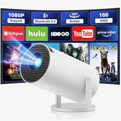 Quilted Northern Beamer, 4K Full HD 1080P Mini Projector, 180°Dreh Videoprojektor Unterstützt 2.4/5G Dual WiFi6, Bluetooth5.0 mit Android und OS 11.0, Auto Trapezkorrektur, Outdoor/Heimkino Beamer