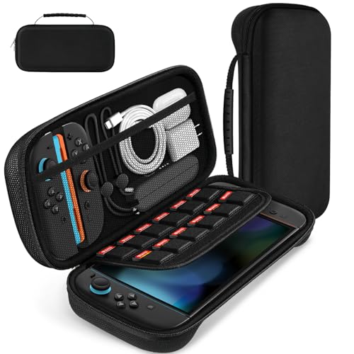 ivoler Tasche Kompatibel mit Nintendo Switch 2 Modell 2025 , Portable Protective Hard Shell Tragetasche Hülle mit Speicherplatz für 12 Spiele, und anderes Zubehör Schwarz