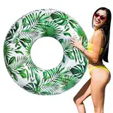 MoKo Schwimmringe Erwachsene, Aufblasbar Schwimmreifen Wasserspielring, Groß 107 cm Schwimmring Luftmatratze Pool Spielzeug Wasserspielzeug für Strand Schwimmbad Draußen Sommer, Weiß & Grünes Blatt