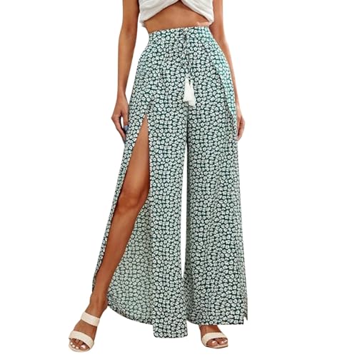 SKTIISN Damenhose Mit Gummizug Trekkinghose Chinohosen Damen Leinenhose High Waist Damen Leinenhose Damen 7/8 Sommerhosen Weite Beine Sommerhose Damen Leicht Weiß Bunt Leinenhose Damen