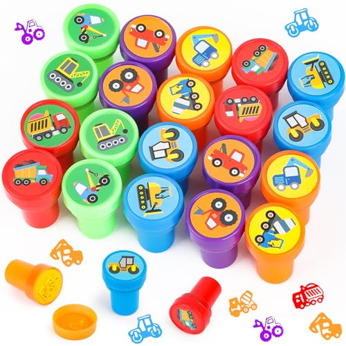 20 Stück Bagger Kinder Stempel,Konstruktion LKW Stempel BAU Stempel Party Mitgebsel,Selbstfärbende Stempel,BAU Gastgeschenke für Kindergeburtstag,Baustelle Stempel,Klassenzimmer Belohnungen