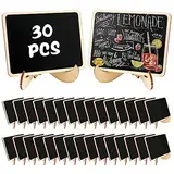 30 Pcs Mini Kreidetafeln mit Ständer, 10 * 7.5cm Holz Kreidetafel Klein, Mini Tafeln Zum Beschriften Tischaufsteller, Kreidetafel klein Set Als Platzkarte Preisschilder für Hochzeit Buffet Geburtstag