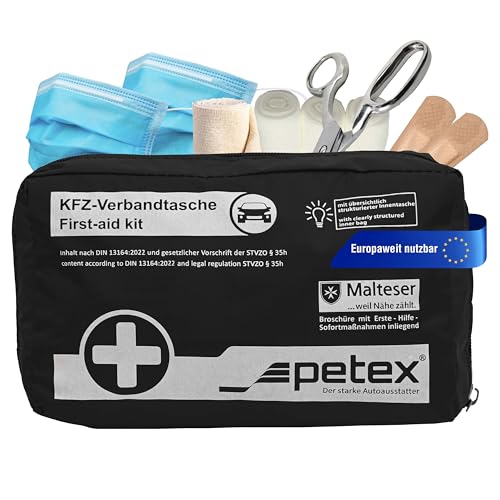 Petex Verbandtasche KFZ-Verbandtasche, schwarz, aktuelle Norm 2023 Inhalt nach DIN 13164:2022