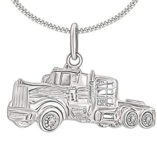 Clever Schmuck Set Silberner Herren Anhänger LKW Truck 30 x 13 mm glänzend mit Kette Panzer 60 cm Sterling Silber 925 im Etui