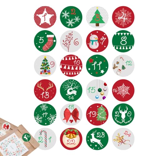 Weihnachten Adventskalender Aufkleber - Weihnachten Countdown Kalender Aufkleber | Weihnachten 1-24 Adventskalenderaufkleber, Weihnachtszahlen Aufkleber Countdown Etiketten Aufkleber für Weihnachten